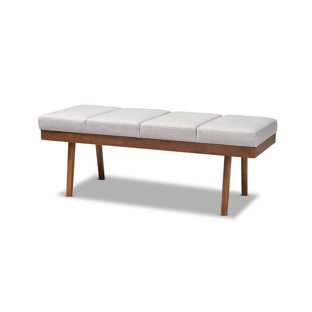 Larisa Mid-Century Modern Grayish Beige Fabric Upholstered Wood Bench