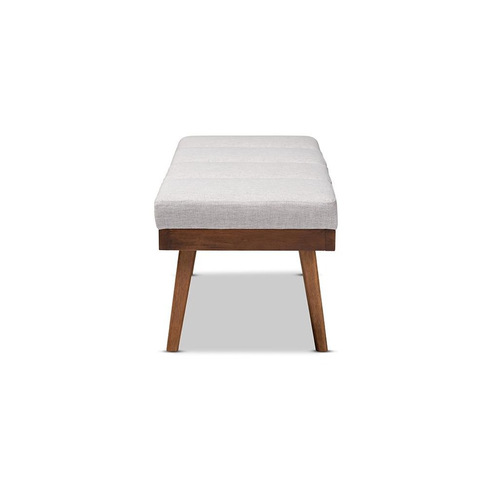 Larisa Mid-Century Modern Grayish Beige Fabric Upholstered Wood Bench