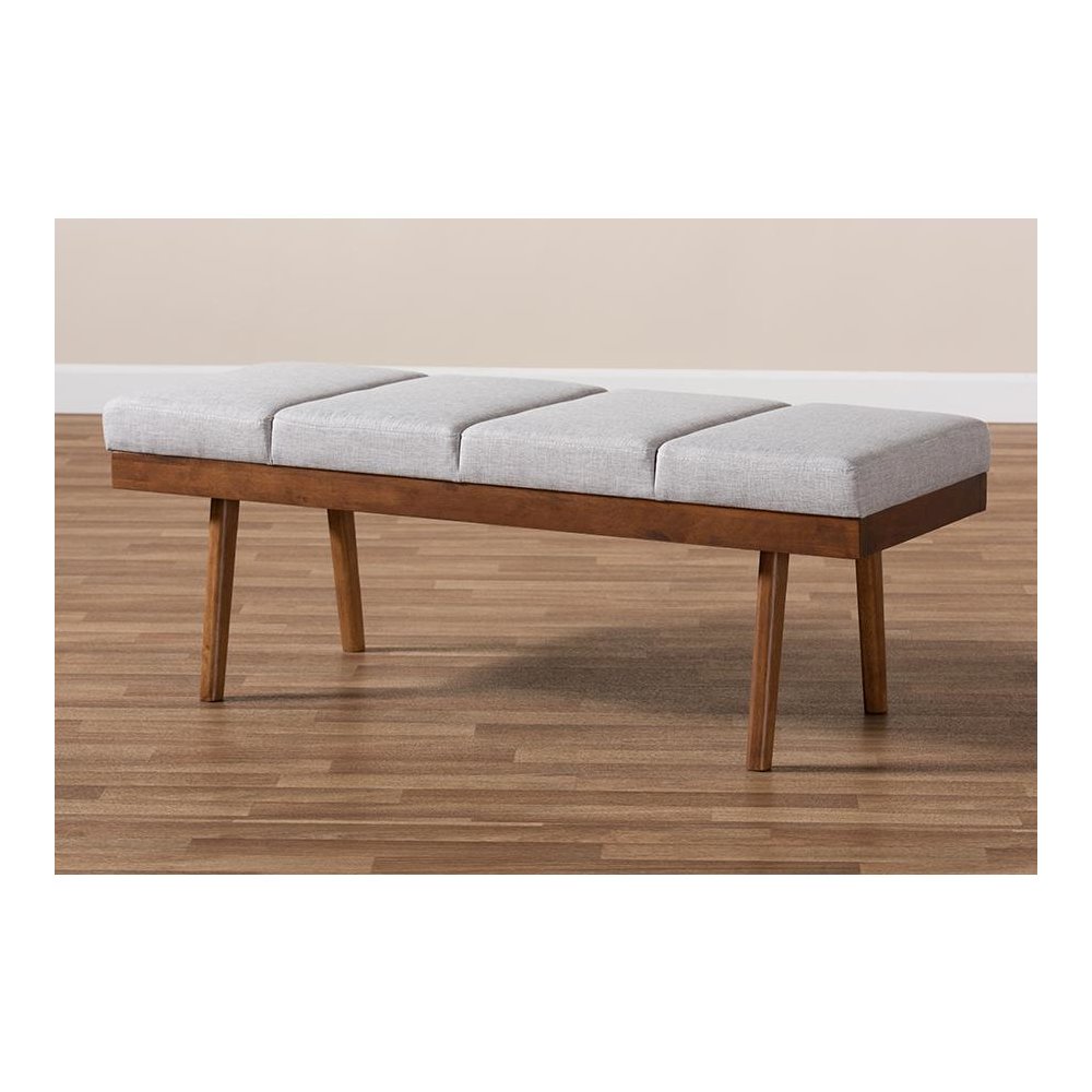 Larisa Mid-Century Modern Grayish Beige Fabric Upholstered Wood Bench