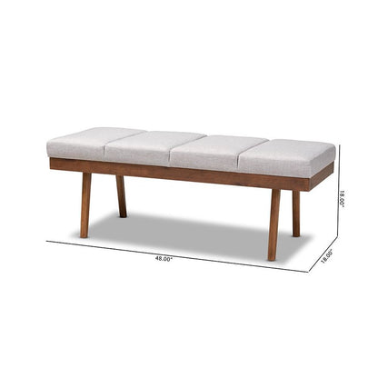 Larisa Mid-Century Modern Grayish Beige Fabric Upholstered Wood Bench