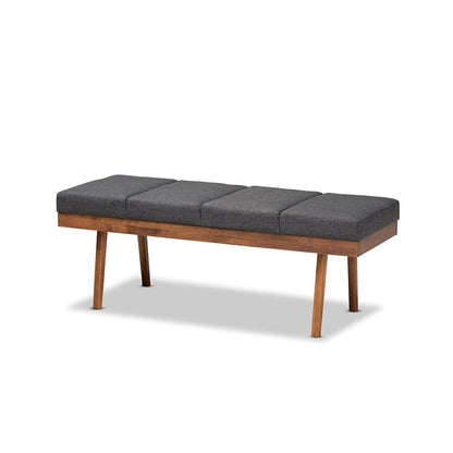 Baxton Studio Larisa Mid-Century Modern Charcoal Fabric Upholstered Wood Bench