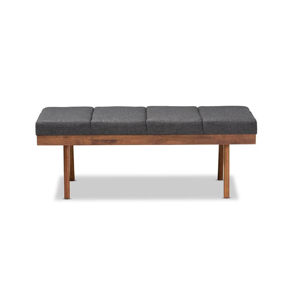 Baxton Studio Larisa Mid-Century Modern Charcoal Fabric Upholstered Wood Bench