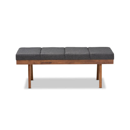 Baxton Studio Larisa Mid-Century Modern Charcoal Fabric Upholstered Wood Bench