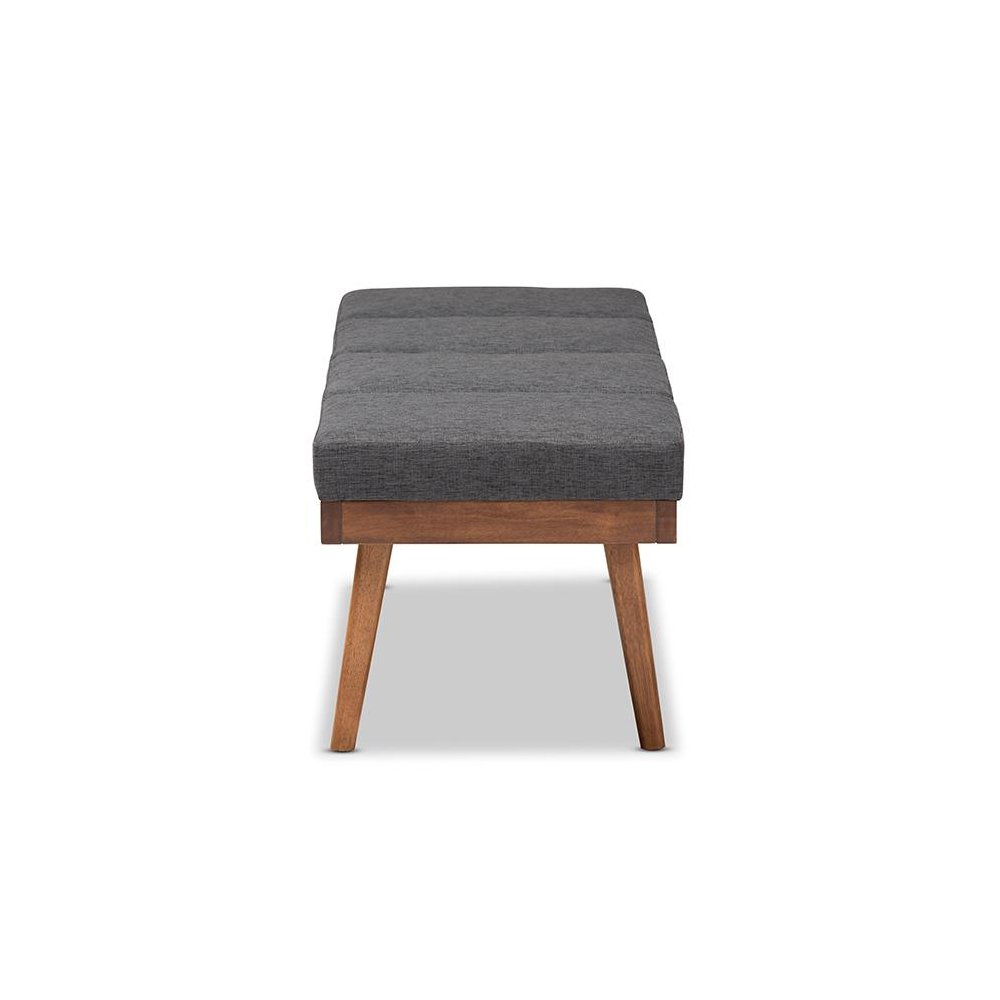 Baxton Studio Larisa Mid-Century Modern Charcoal Fabric Upholstered Wood Bench