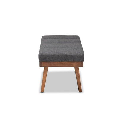 Baxton Studio Larisa Mid-Century Modern Charcoal Fabric Upholstered Wood Bench