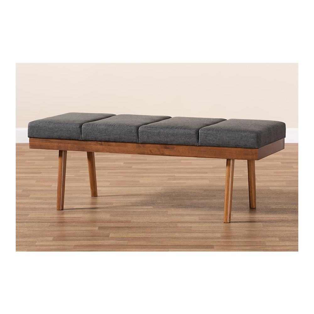 Baxton Studio Larisa Mid-Century Modern Charcoal Fabric Upholstered Wood Bench