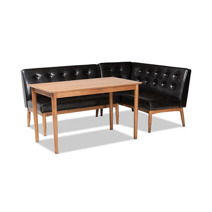 Leather Upholstered 3-Piece Wood Dining Nook Set