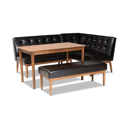 Leather Upholstered 4-Piece Wood Dining Nook Set