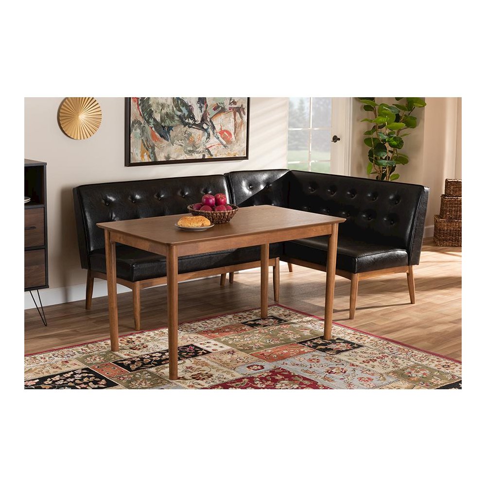 Leather Upholstered 3-Piece Wood Dining Nook Set