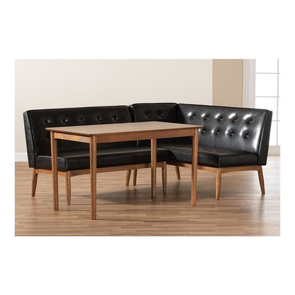 Leather Upholstered 3-Piece Wood Dining Nook Set
