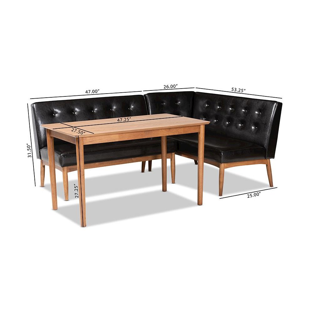 Leather Upholstered 3-Piece Wood Dining Nook Set