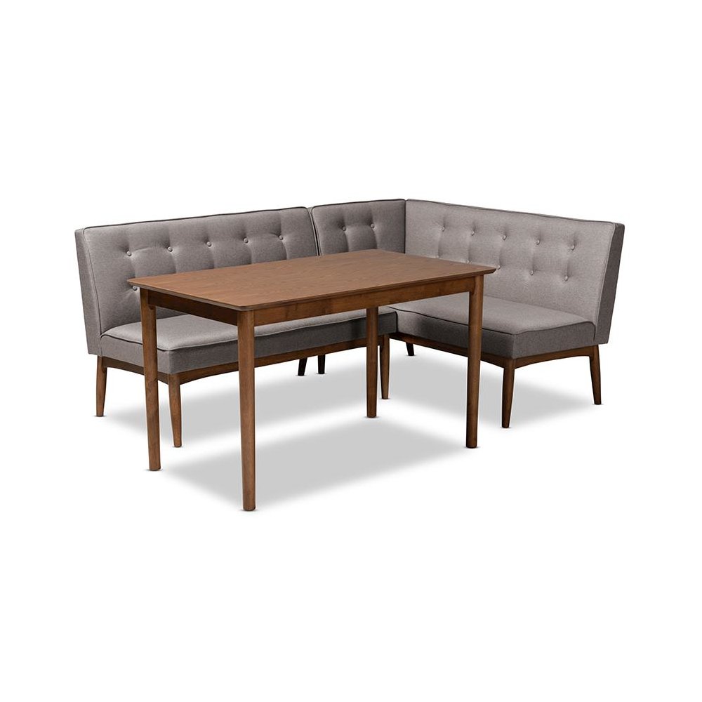 Arvid Mid-Century Modern Gray Fabric Upholstered 3-Piece Wood Dining Nook Set