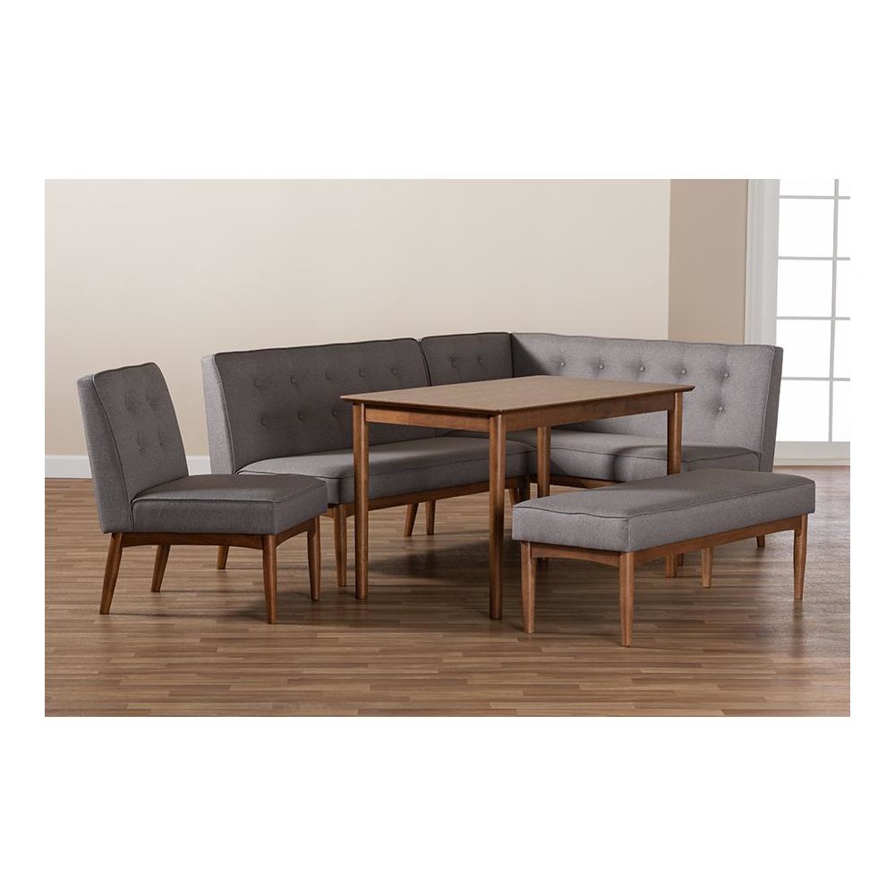 Arvid Mid-Century Modern Gray Fabric Upholstered 5-Piece Wood Dining Nook Set