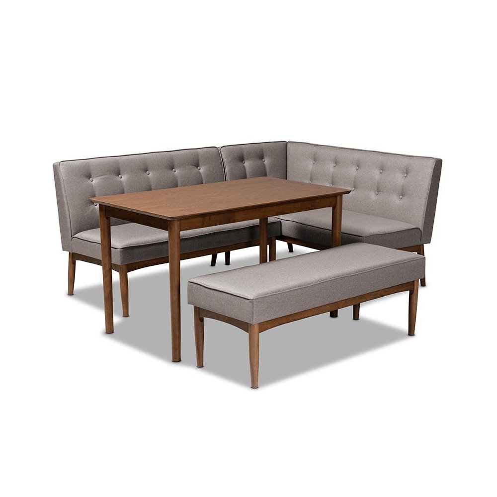Arvid Mid-Century Modern Gray Fabric Upholstered 4-Piece Wood Dining Nook Set
