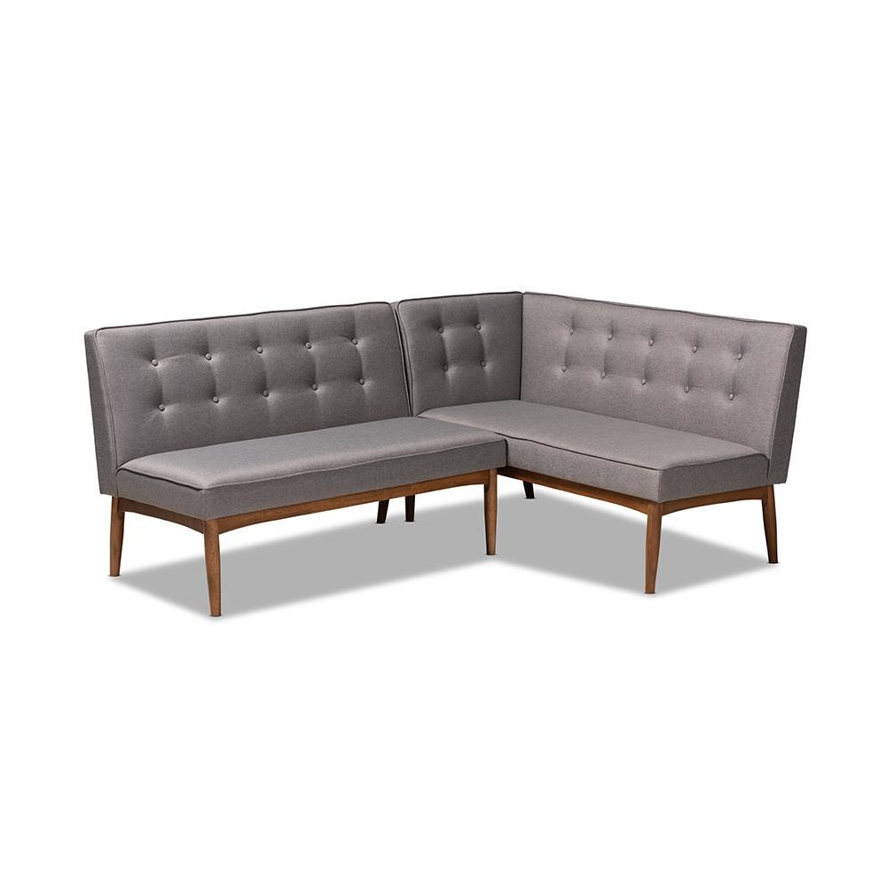 Gray Fabric Upholstered 2-Piece Wood Dining Nook Banquette Set