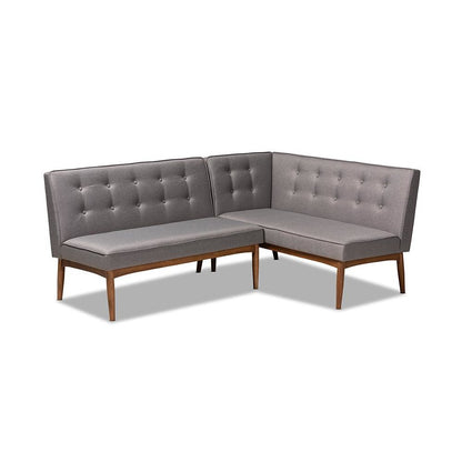 Gray Fabric Upholstered 2-Piece Wood Dining Nook Banquette Set