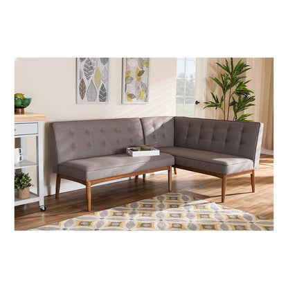 Gray Fabric Upholstered 2-Piece Wood Dining Nook Banquette Set