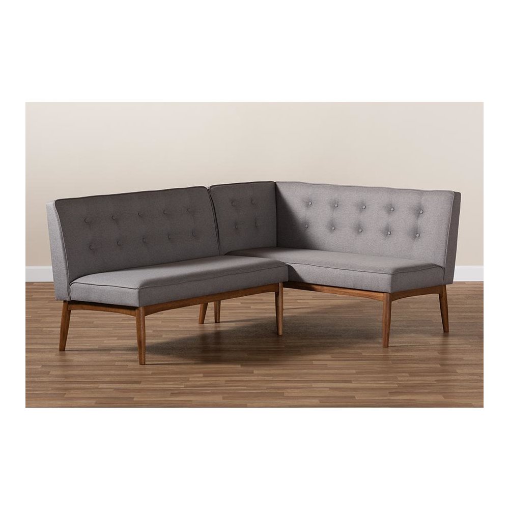 Gray Fabric Upholstered 2-Piece Wood Dining Nook Banquette Set