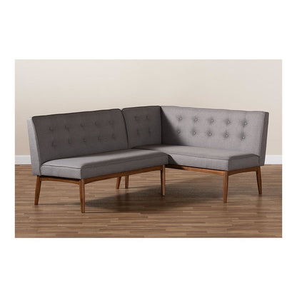 Gray Fabric Upholstered 2-Piece Wood Dining Nook Banquette Set