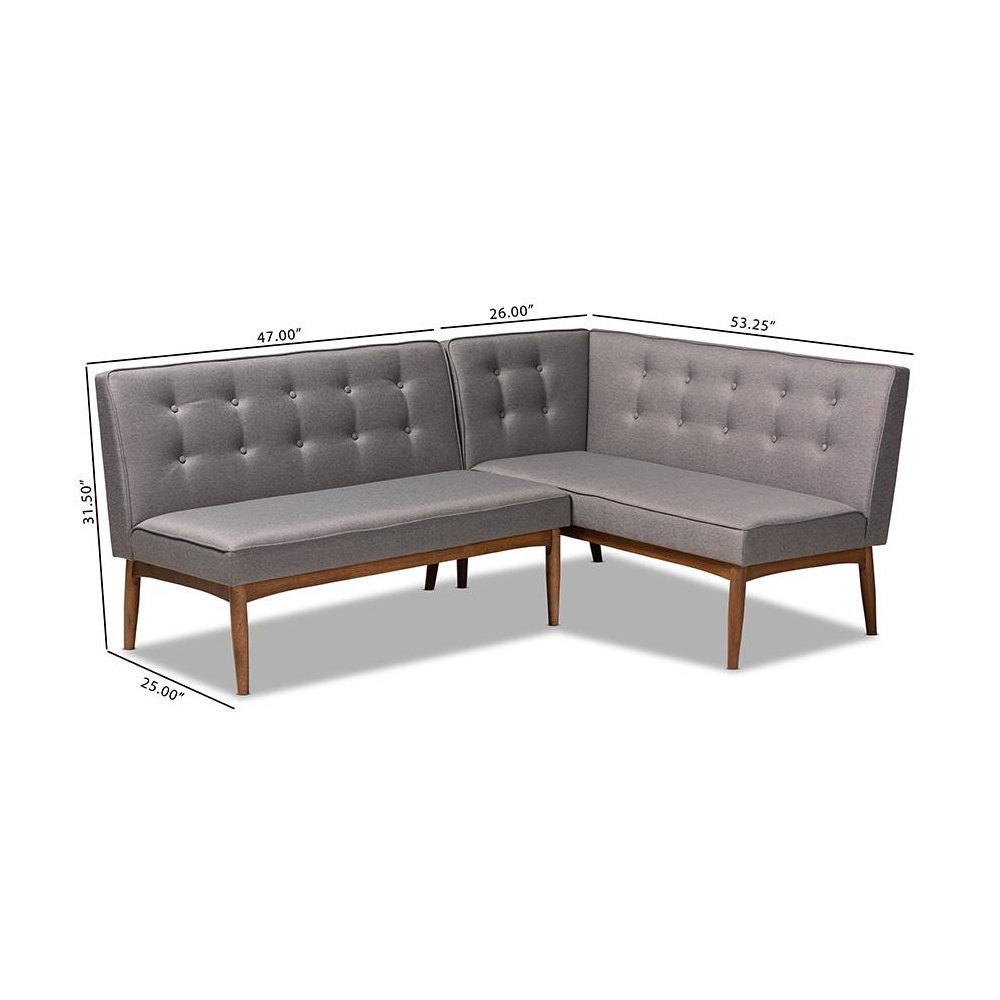 Gray Fabric Upholstered 2-Piece Wood Dining Nook Banquette Set