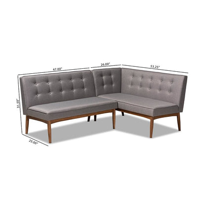 Gray Fabric Upholstered 2-Piece Wood Dining Nook Banquette Set