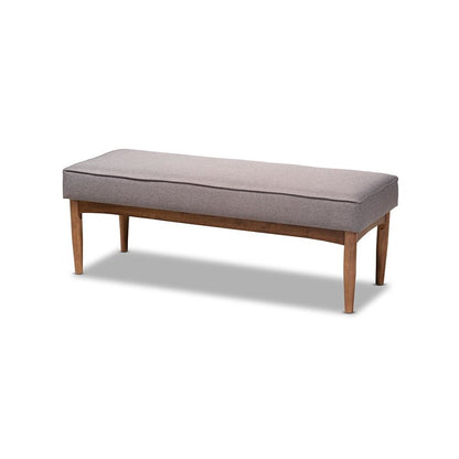 Baxton Studio Arvid Mid-Century Modern Gray Fabric Upholstered Wood Dining Bench