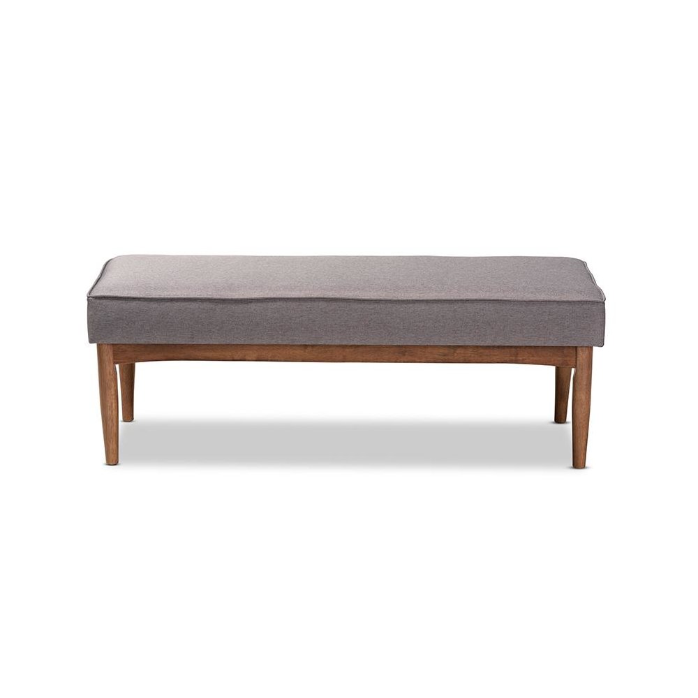 Baxton Studio Arvid Mid-Century Modern Gray Fabric Upholstered Wood Dining Bench