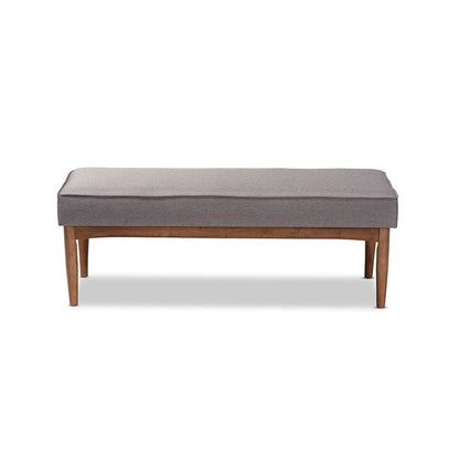 Baxton Studio Arvid Mid-Century Modern Gray Fabric Upholstered Wood Dining Bench