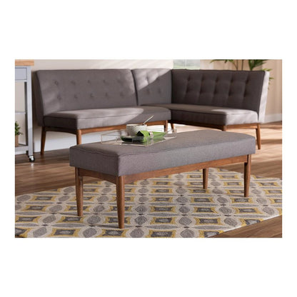 Baxton Studio Arvid Mid-Century Modern Gray Fabric Upholstered Wood Dining Bench
