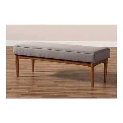 Baxton Studio Arvid Mid-Century Modern Gray Fabric Upholstered Wood Dining Bench