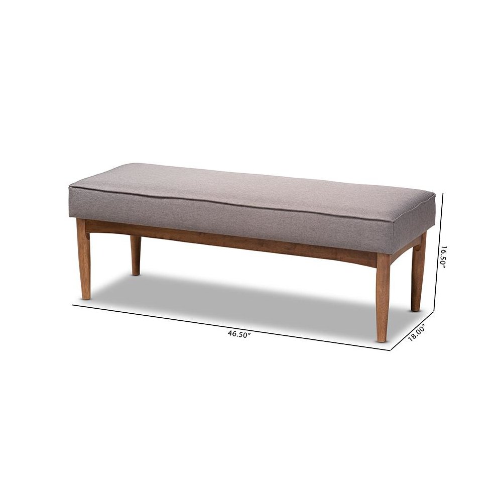 Baxton Studio Arvid Mid-Century Modern Gray Fabric Upholstered Wood Dining Bench