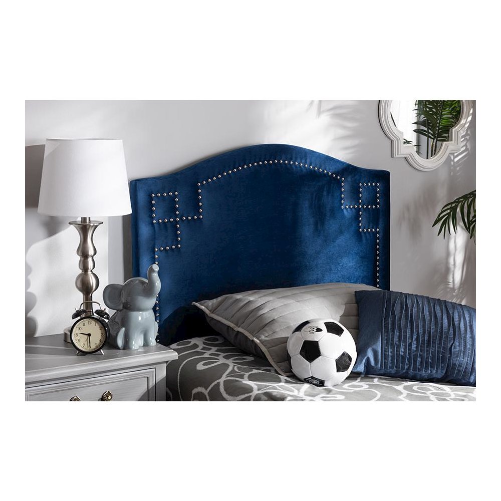 Royal Blue Velvet Fabric Upholstered Twin Size Headboard