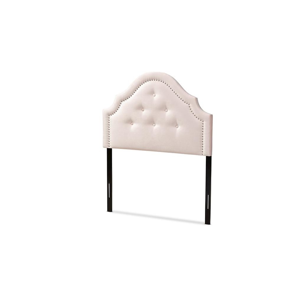 Light Pink Velvet Fabric Upholstered Twin Size Headboard