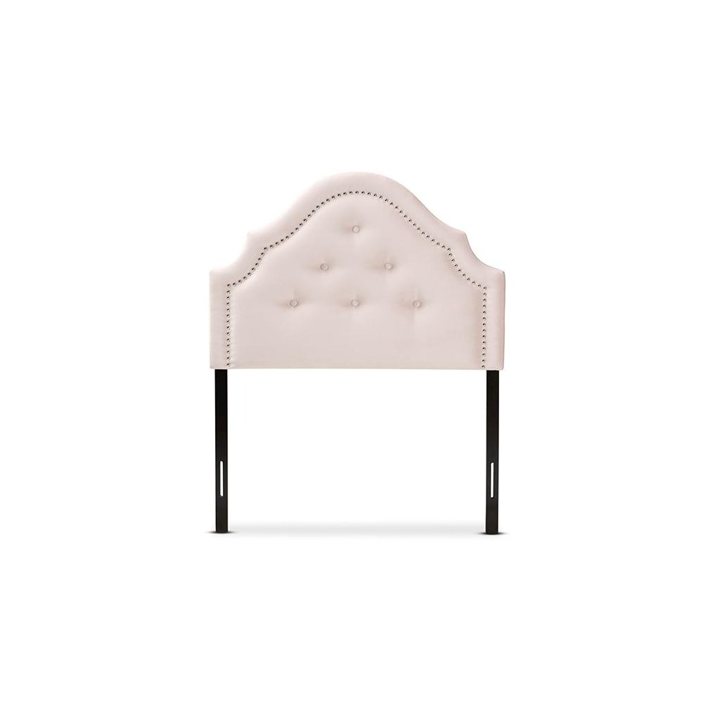 Light Pink Velvet Fabric Upholstered Twin Size Headboard