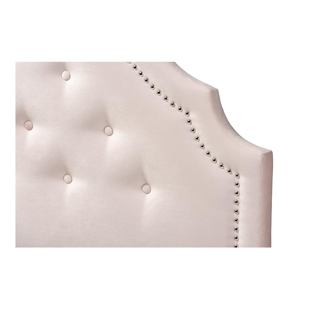 Light Pink Velvet Fabric Upholstered Twin Size Headboard