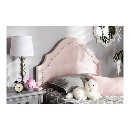 Light Pink Velvet Fabric Upholstered Twin Size Headboard