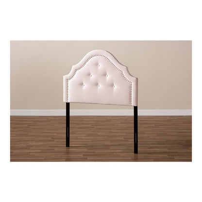 Light Pink Velvet Fabric Upholstered Twin Size Headboard