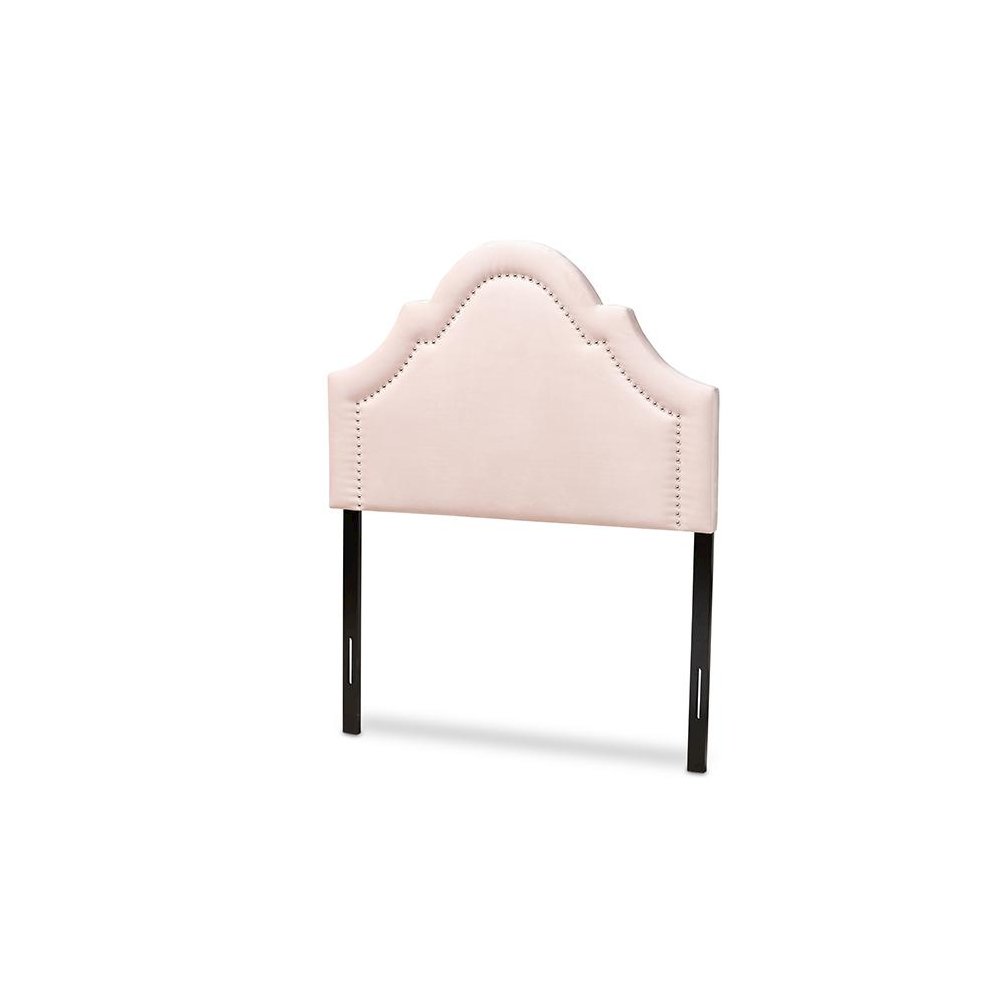 Light Pink Velvet Fabric Upholstered Twin Size Headboard