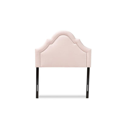 Light Pink Velvet Fabric Upholstered Twin Size Headboard
