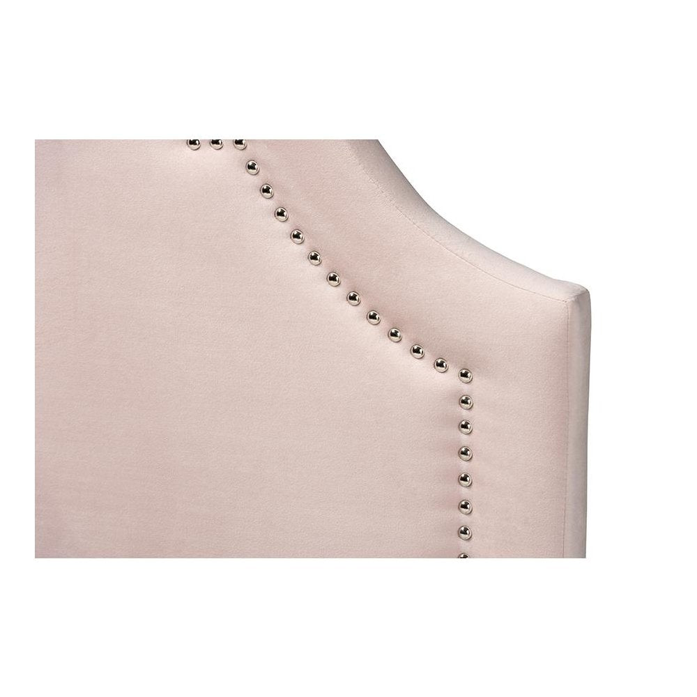 Light Pink Velvet Fabric Upholstered Twin Size Headboard