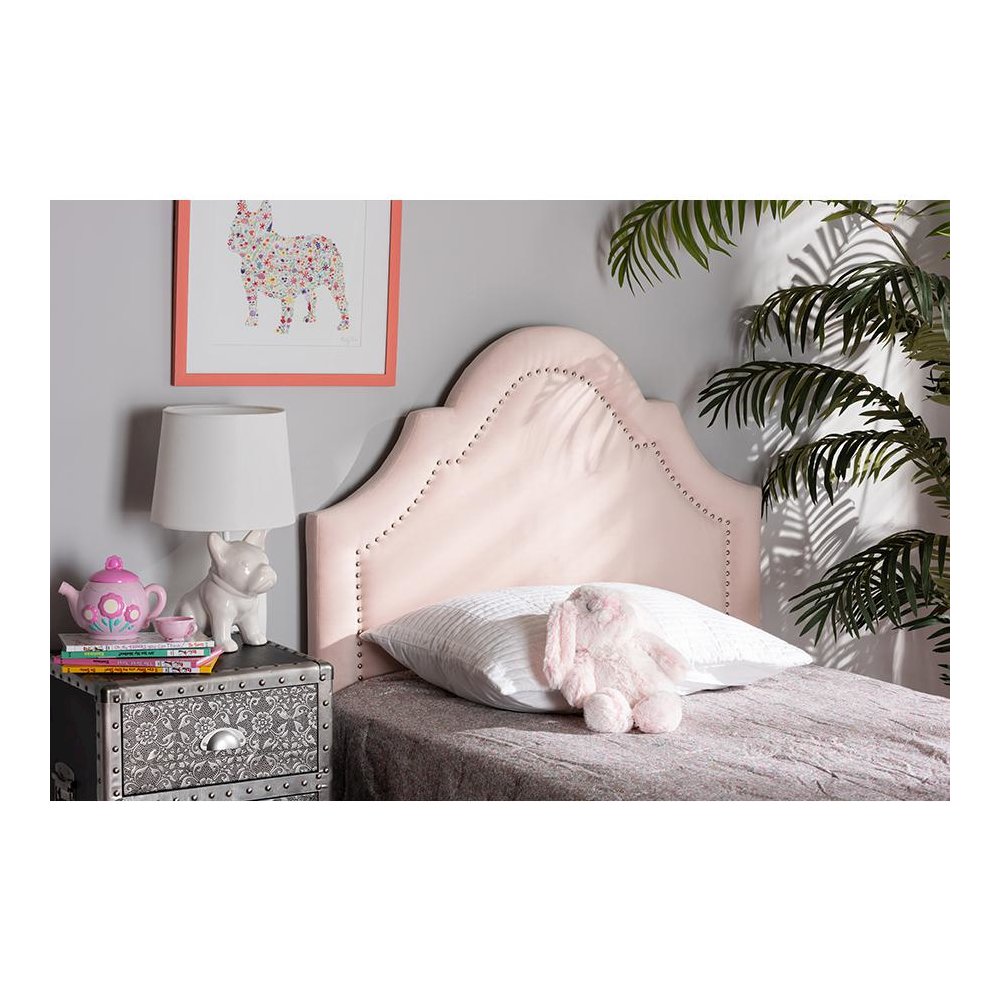 Light Pink Velvet Fabric Upholstered Twin Size Headboard