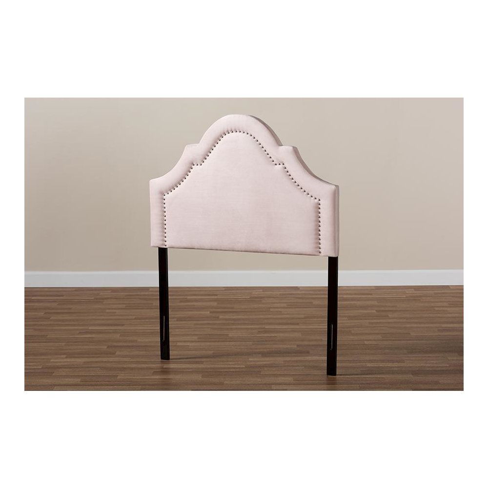 Light Pink Velvet Fabric Upholstered Twin Size Headboard