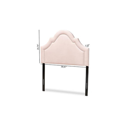 Light Pink Velvet Fabric Upholstered Twin Size Headboard