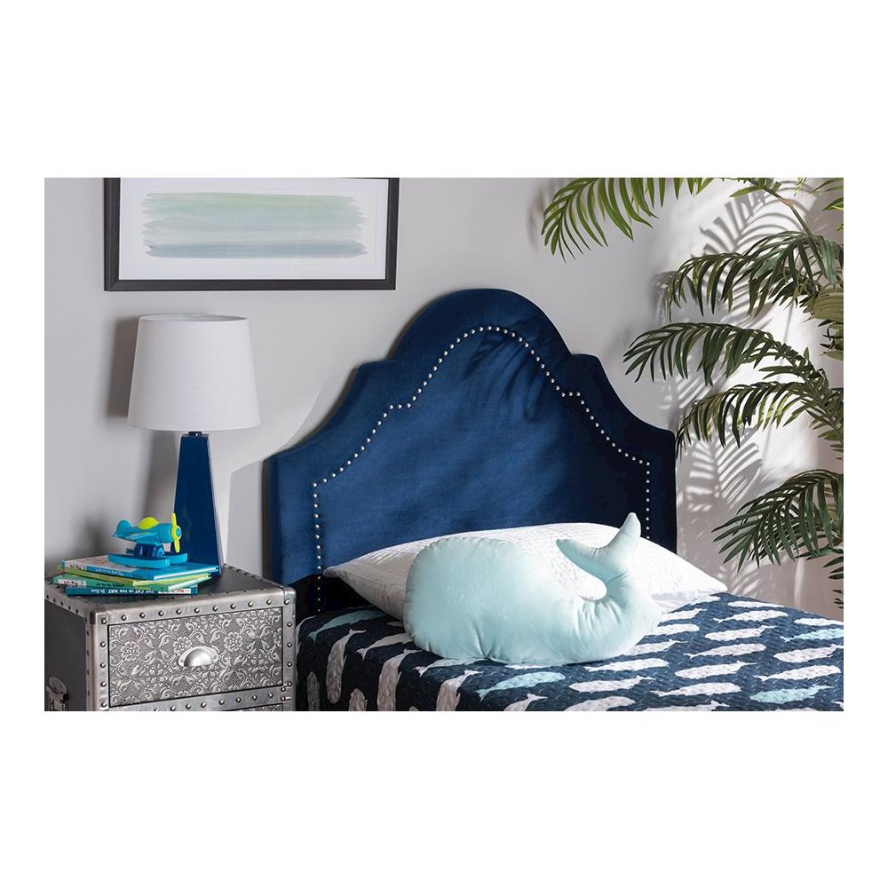 Navy Blue Velvet Fabric Upholstered Twin Size Headboard