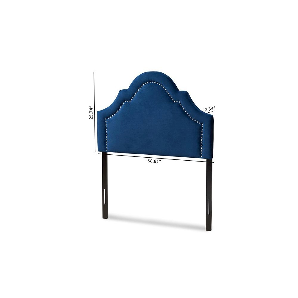 Navy Blue Velvet Fabric Upholstered Twin Size Headboard