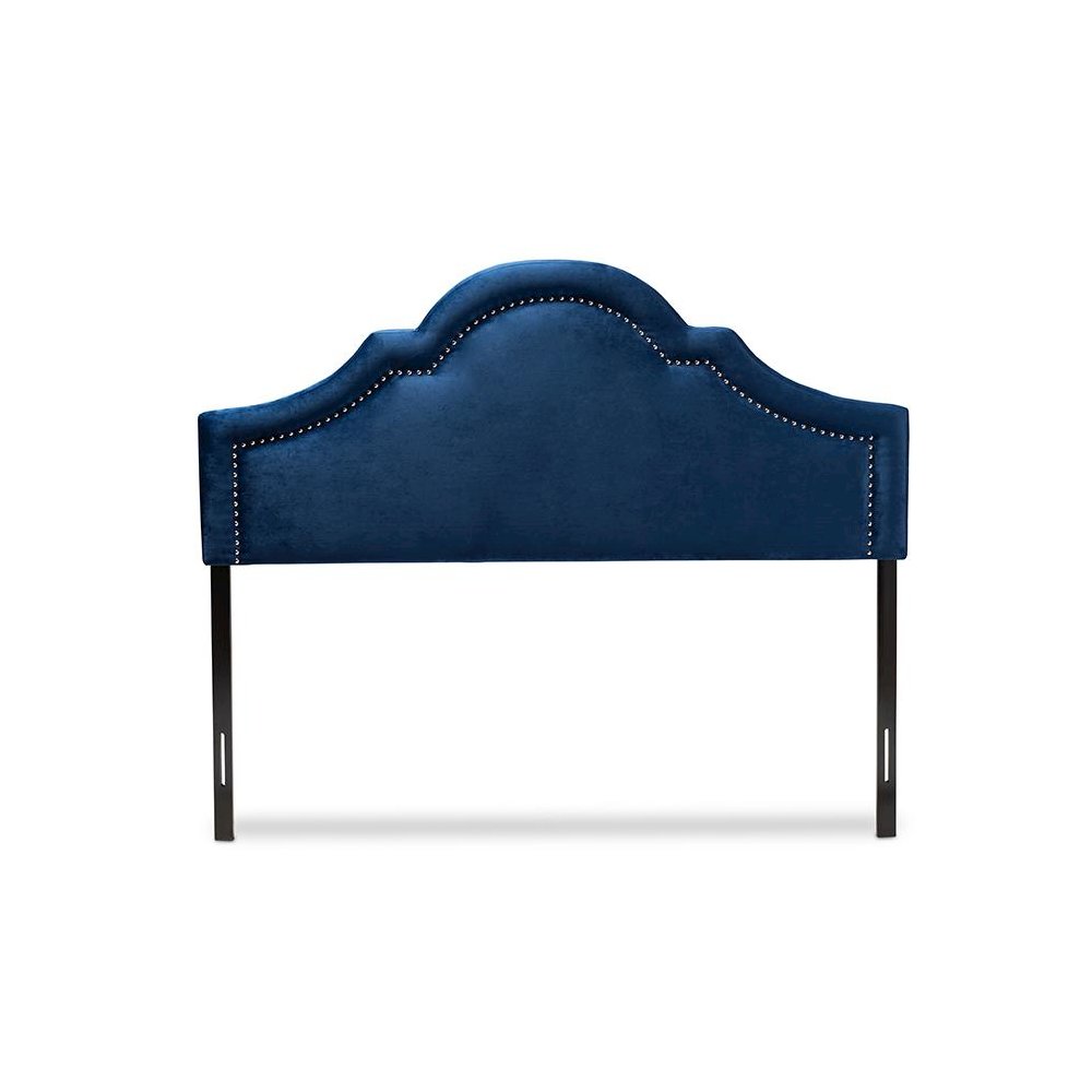 Navy Blue Velvet Fabric Upholstered Full Size Headboard