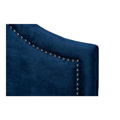 Navy Blue Velvet Fabric Upholstered Full Size Headboard