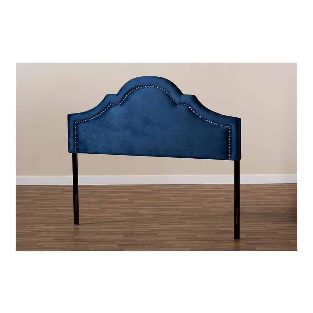 Navy Blue Velvet Fabric Upholstered Full Size Headboard