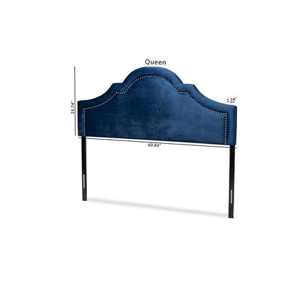 Navy Blue Velvet Fabric Upholstered Full Size Headboard