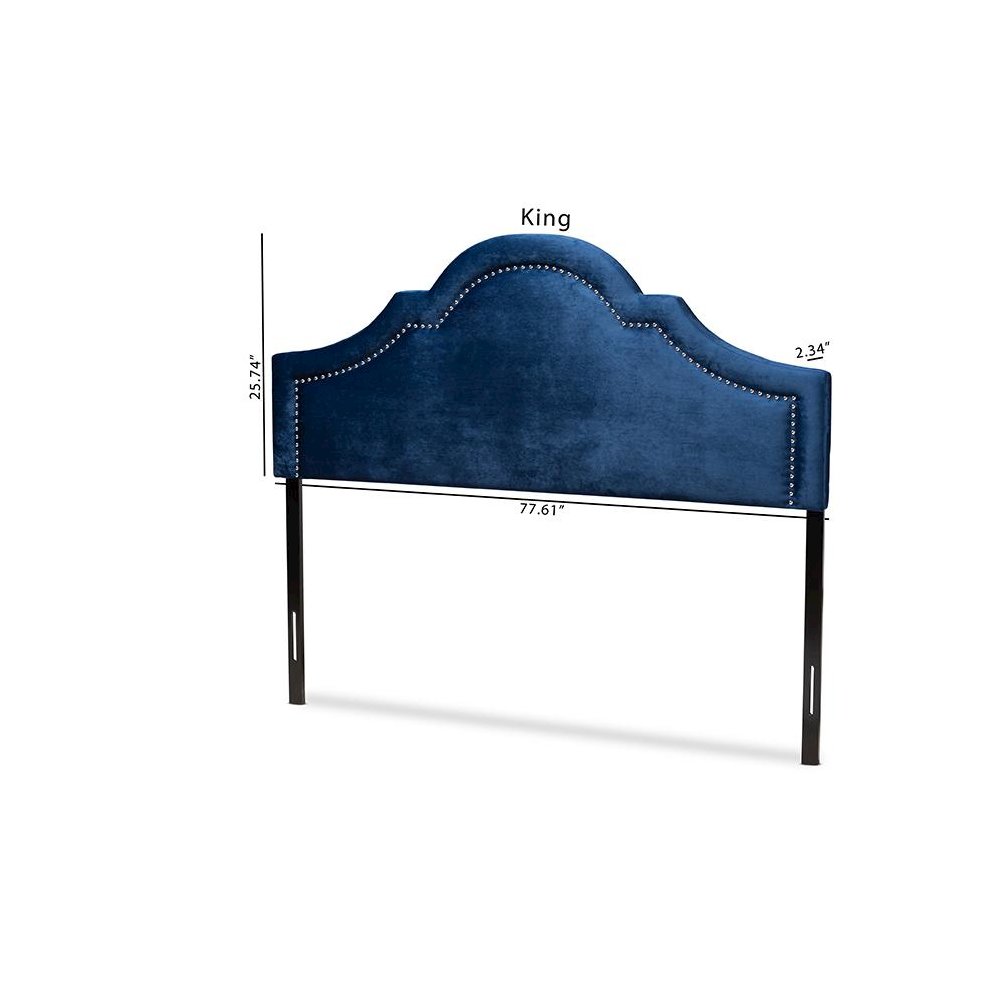 Navy Blue Velvet Fabric Upholstered Full Size Headboard